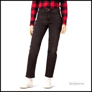 High-Rise Straight Jeans Classic Denim Slim Fit Stretch Comfort Everyday